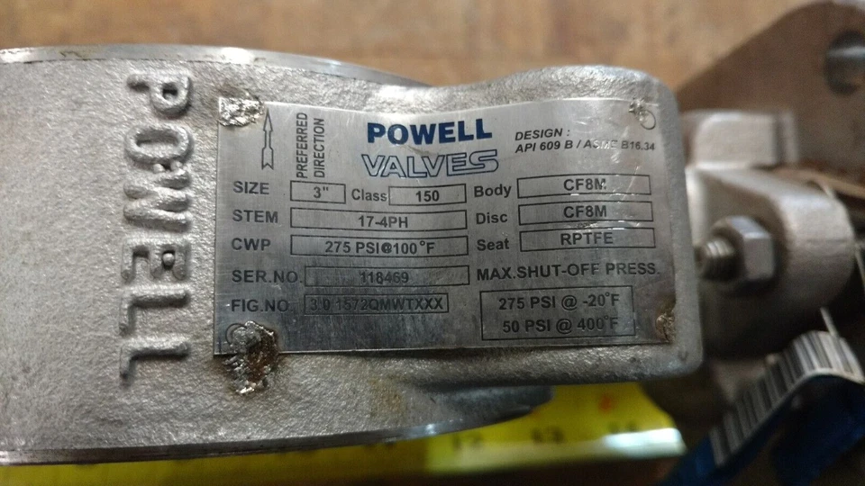 Válvula mariposa estilo orejetas POWELL 3" ALTO RENDIMIENTO FIG. 3.0 1572QMWTXXX, CF8M Foto 4 de 4