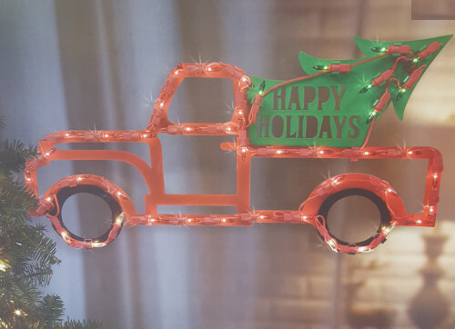 LIGHTED Red TRUCK Christmas Tree WINDOW 43 Lights WALL Happy Holidays - Picture 2 of 2