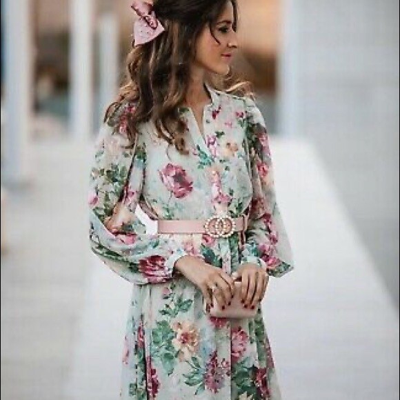 h and m pink chiffon dress Women's Pink/floral Cape-Sleeved Chiffon Dress