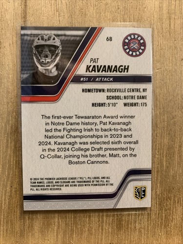 PAT KAVANAGH RC PLL Parallel Yellow Foil Card 46/49 Premier Lacrosse League 2024 - Foto 5 di 5