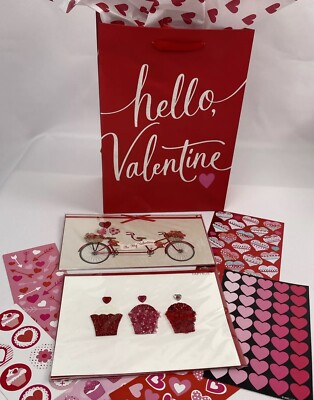 2 Embellished 3D Papyrus Valentines Cards, American Greetings Bag & Stickers-New