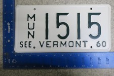 Vermont License Plate Tag 1960 60 VT Municipal MUN Police Cop Town 1515