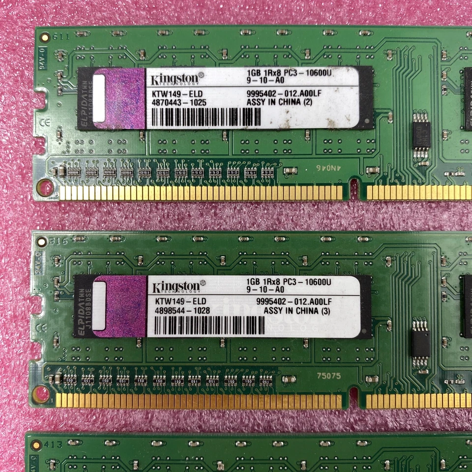 Lot ( 4 ) 1GB Kingston KTW149-ELD Desktop Memory PC3-10600U DDR3 1RX8 - Image 2 of 4