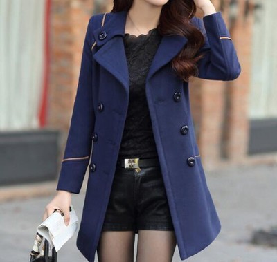 Women Windbreaker Mid-Length Trench Coat Belted Double  
