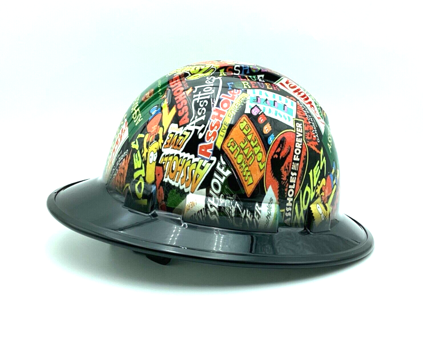 Custom Wide Brim Hard Hat Hydro Dipped in Black Brim Live forever w