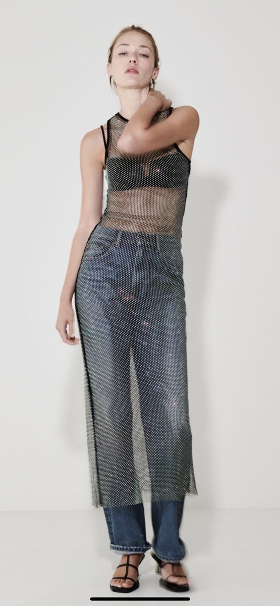 rhinestone mesh dress zara ZARA WOMAN FW22 SKY BLUE RHINESTONE MESH DRESS ALL SIZES REF: 2855/204