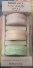 TRADER JOE'S MACARON SOAP SET Lavender Honey, Raspberry, Mint Scented NIB