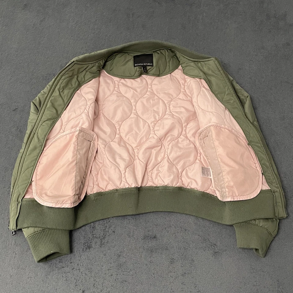 Chaqueta Bomber Banana Republic Mujer S Verde Manga Larga Cremallera Completa Acolchada DEFECTUOSA Foto 3 de 4