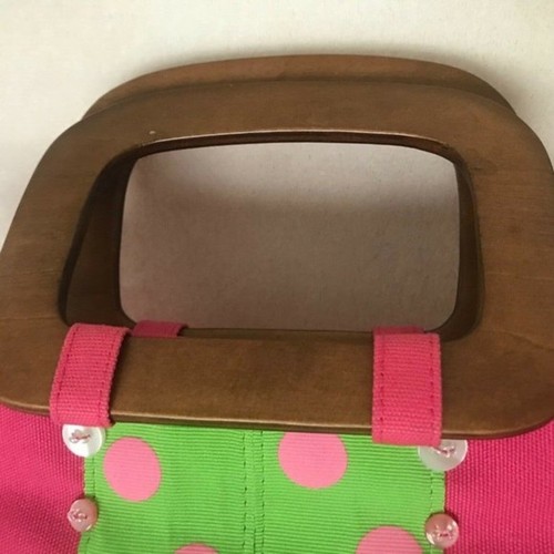 Madison Studio Polka Dots Purse Clutch Wooden Handles Pink Green Embelli… - Picture 3 of 9
