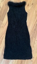 Forever 21 M Vtg  Black Dress Glitter Fairy Y2K Sparkle Fur Collar Coquette
