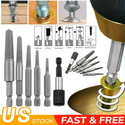 6pcs Fast Damaged Broken Bolt Remover Screw Extractor Speed Out Drill Bits Tool