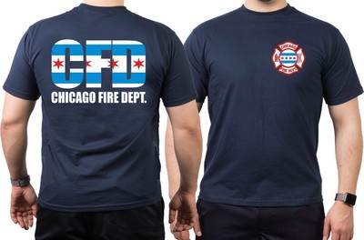 CHICAGO FIRE Dept.- City flag, dreifarbig, navy T-Shirt