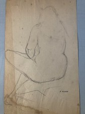 Schöne Zeichnung Original- Nicolas Poliakoff Akt Frau Kubistisch Pencil 1950 Alt