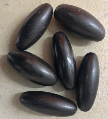 5  Black Shiva Lingam stone from Narmada River, India - Palm size - 1 pc