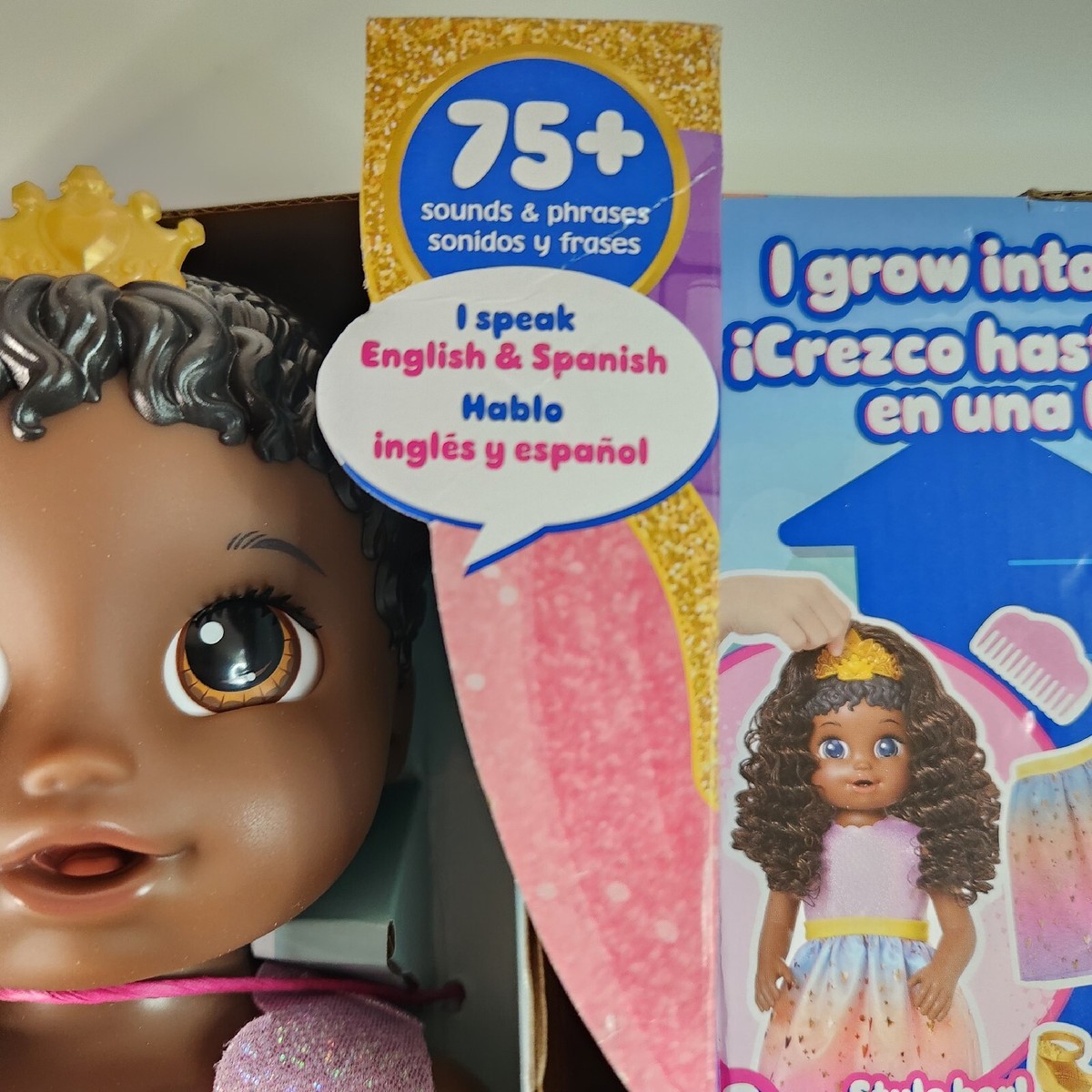 Baby Alive Princess Ellie Grows Up! Interactive Black Hair Doll With Sounds & Accessories (18 Inch)
