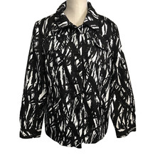 Jobis Jacket Quilted Blazer Size Large Black White Lined Pockets Snap Button