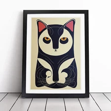 Cat In Art Nouveau No.2 Framed Canvas Wall Art Print Poster Picture, Home Decor