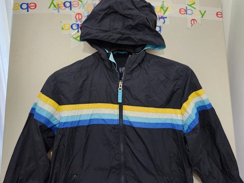 GAP Jacket Boys M Blue Full Zip Hoodie Windbreaker Mesh Lined Stripe Colorblock - Picture 3 of 18