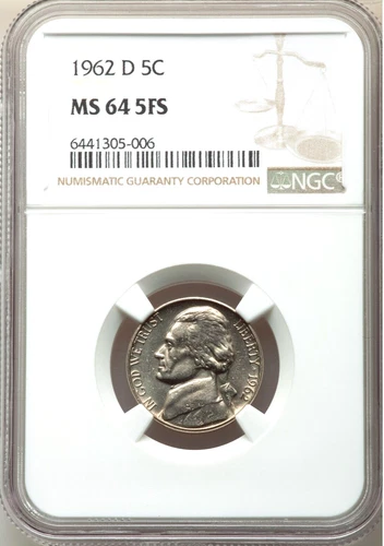 1962 D 5C Jefferson Nickel NGC MS64 Full Steps