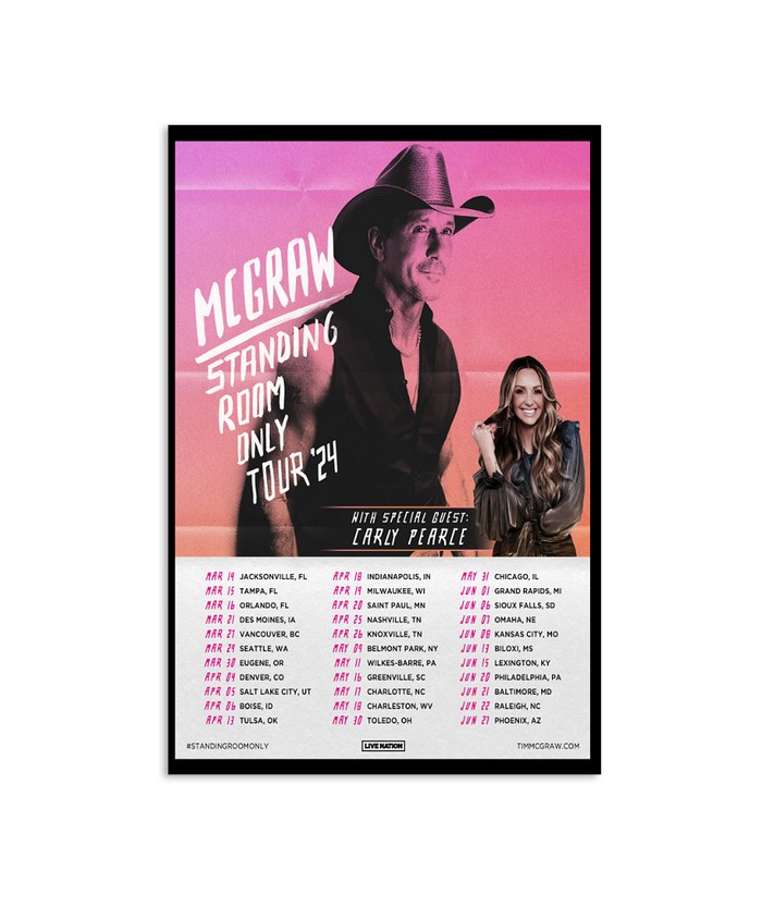 Tim McGraw Announces 2024 Standing Room Only Tour Poster