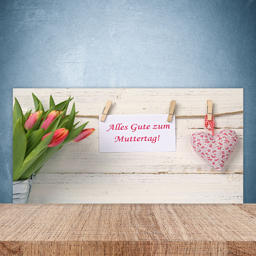 Panneau de verre pour cuisine motif Tulipes Coeur 100x50 en verre de sécurité