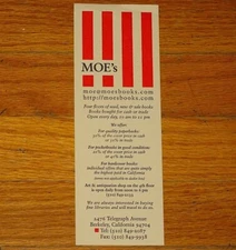 VINTAGE MOE'S BOOKS BOOKSTORE~BOOKSHOP AD~PROMO BOOKMARK~BERKELEY~CALIFORNIA