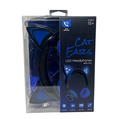 New HYPE Cat Ears LED Blue Headphones In-Line Microphone On-Ear Earpieces