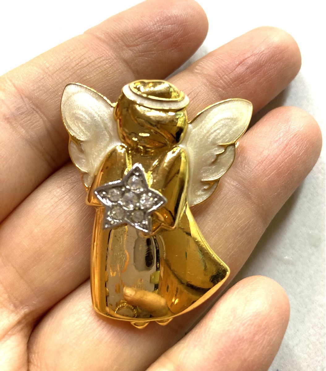 4.719 Vintage brooch, gold tone, angel, rhinestones | eBay