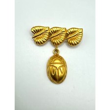 Leaf and Scarab, Egyptian Revival Gold Tone Dangle brooch