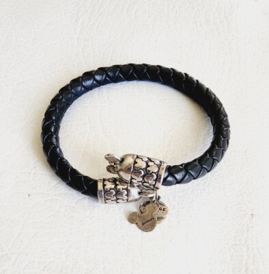 Black Leather Mickey Mouse Alex and Ani Disney Bracelet Retired Adjustable 