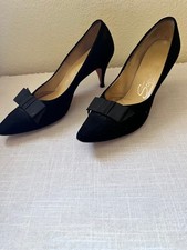 Socialite Vintage Black Suede Womans Shoe Grosgrain Ribbon Heel 7