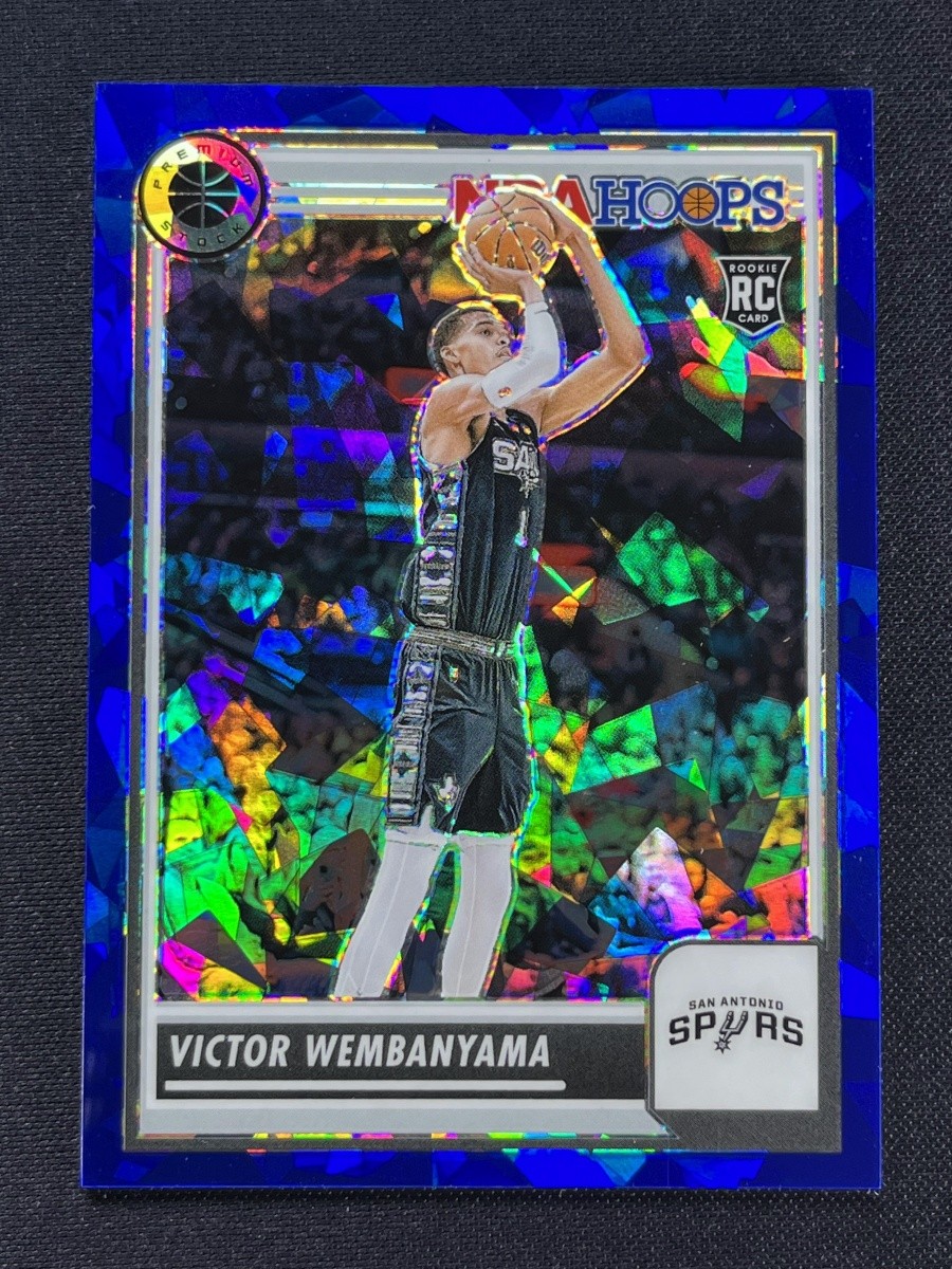 2023-24 NBA Hoops Premium Stock Victor Wembanyama #108 Blue Cracked Ice RC /99