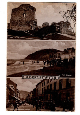Aberystwyth Castle Beach Great Darkgate Street 1924 Vintage Mehransicht Postkarte