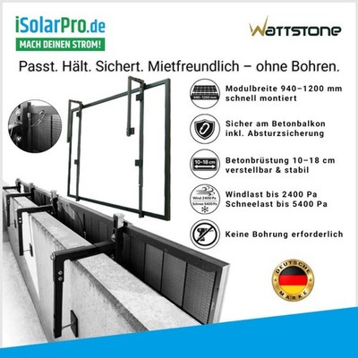 Wattstone Balkonhalterung für Betonbalkone mit Mauerstärken 10 bis 18cm für 1 Mo
