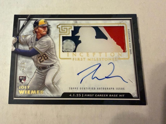 2023 Topps Inception Joey Wiemer First Milestones 1/1 Rookie MLB Logo Auto