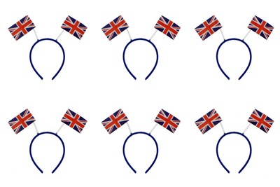 6 Stück Union Jack Flag Head Boppers, Sonnenbrille, Wimpelkette, Hüte, Perücken, Fahnen,