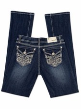 Grace in LA Women's Blue Bootcut Jeans Medium Wash Embellished Rhinestone Denim