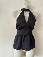 Asos Design Satin Halter Crop Top Black Size 12 Brand New