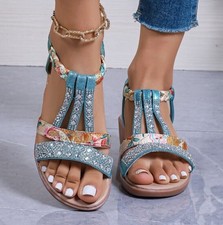 Women's Ladies Sandals Wide Fit Low Wedge Casual Holiday Summer Comfy Shoes Size