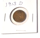 1913 D Lincoln Wheat Cent, Penny, Very Good Condition
