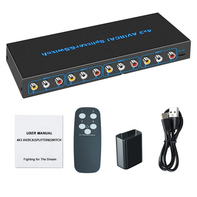 4 Way RCA AV Switch Splitter Box Video L/R Stereo Audio AV Selector Switcher