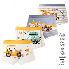 4 Pieces/Pack Boys Cotton Underwear Cars Boys Breathable Shorts for 3-14 Years