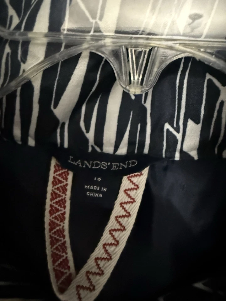 Lands End XL синий и белый с капюшоном дождевик ветровка  - Изображение 4 из 4