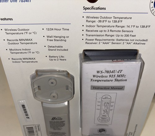 Wireless Weather One 7034IT Indoor Outdoor Thermometer NEW SEALED NOS - Picture 3 of 4