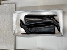 NWT Jimmy Choo Mahesa 85 Black Shiny Calf Knee High Boots Size 37 Made In Italy
