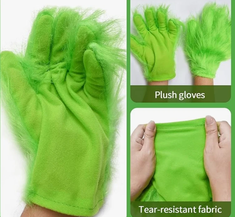 Guantes Peludos Monstruo Verde para Navidad Disfraz de Halloween Foto 2 de 3