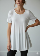 Eileen Fisher SZ S/P White Scoop Neck Short Sleeve Viscose/Spandex Tunic NWT