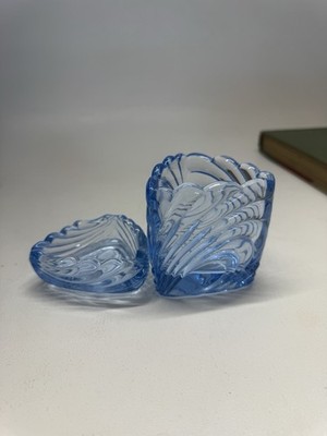 Vintage Capri Blue Swirl Pressed Glass Covered Trinket Dish