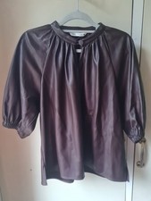 Zara brown faux leather 3/4 sleeve relaxed fit top T-shirt  M/UK 10 