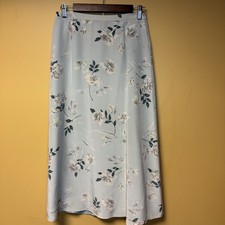 Cottagecore Silk Midi Skirt Boho Talbots Size 8 Petite Sage Green Floral Print